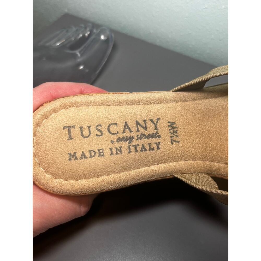 Tuscany by Easy Street Tan Shimmer Cork Wedge Soft Fabric Strappy Sandal 7.5M - Picture 5 of 7